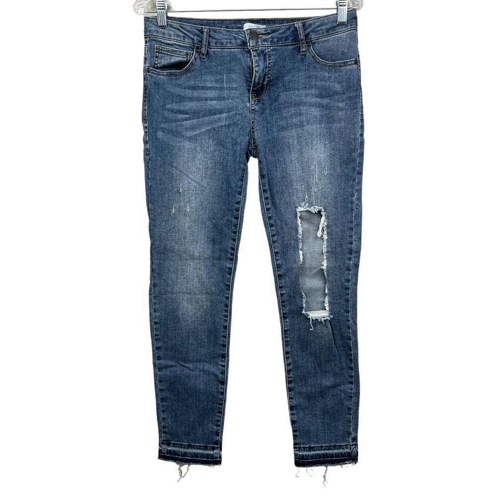 Blue Asphalt Women Jeans Raw Edge Ankle Mid Rise Distressed Knee Blue Size 11/3*